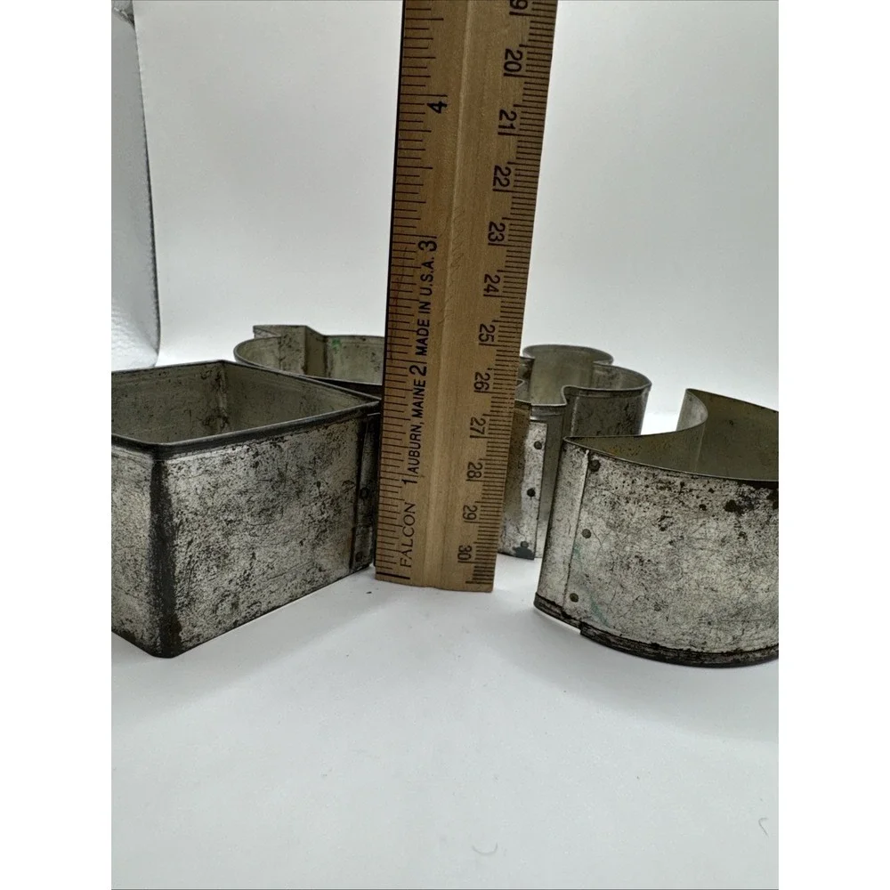 4 Vintage Tin Steel COOKIE CUTTERS Soldered Antique‎ Primitive Shapes
